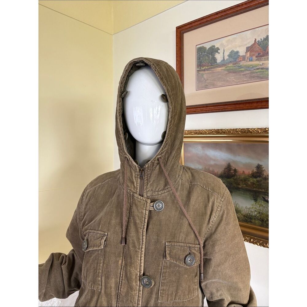Roots Corduroy Hooded Military Green Zip Up Jacket - Picture 9 of 13